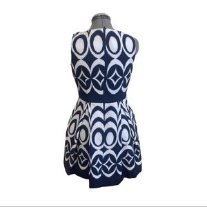 TAYLOR Navy Blue White Fit And Flare Pleated Dress textured
